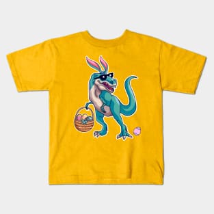 T Rex Easter Bunny With Eggs Basket Funny Dinosaur Boys Kids Kids T-Shirt